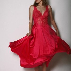 Pink maxi slip lace vintage v neck dress